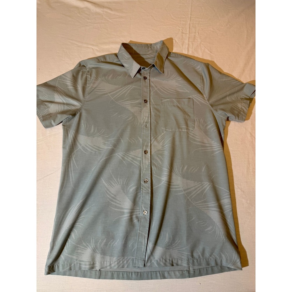 Mens Sage Green Tonal‎ Palm Print Short Sleeve Button Down Shirt Size L